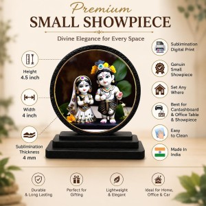 Car Dashboard Wooden Radhe Krishna Showpiece | 4 X 4.5 Inch Sublimation Printed Decorative Stand | 4 Mm MDF | Home Decor | Made in India (F33483)