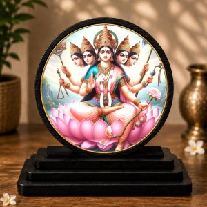 Car Dashboard Wooden MATA Gayatri Showpiece | 4 X 4.5 Inch Sublimation Printed Decorative Stand | 4 Mm MDF | Home Decor | Made in India (F33262)