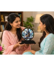 Car Dashboard Wooden Lord Shiva Showpiece | 4 X 4.5 Inch Sublimation Printed Decorative Stand | 4 Mm MDF | Home Decor | Made in India (F33692)