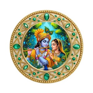 Lord Krishna and Radhaa Fridge Magnet Wooden | Glossy Sublimation Print | 4x4 Inch | Strong Magnet Back | Decorative Magnet for Fridge, Almirah & Temple Decor (F23699)