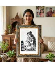 Shiva Lingam Worship Decorative Photo Frame With White Mount | Premium Wall & Tabletop Picture Frame | Home, Office & Temple Decoration | 10x14 Inch (Pack Of 1) (F33219)