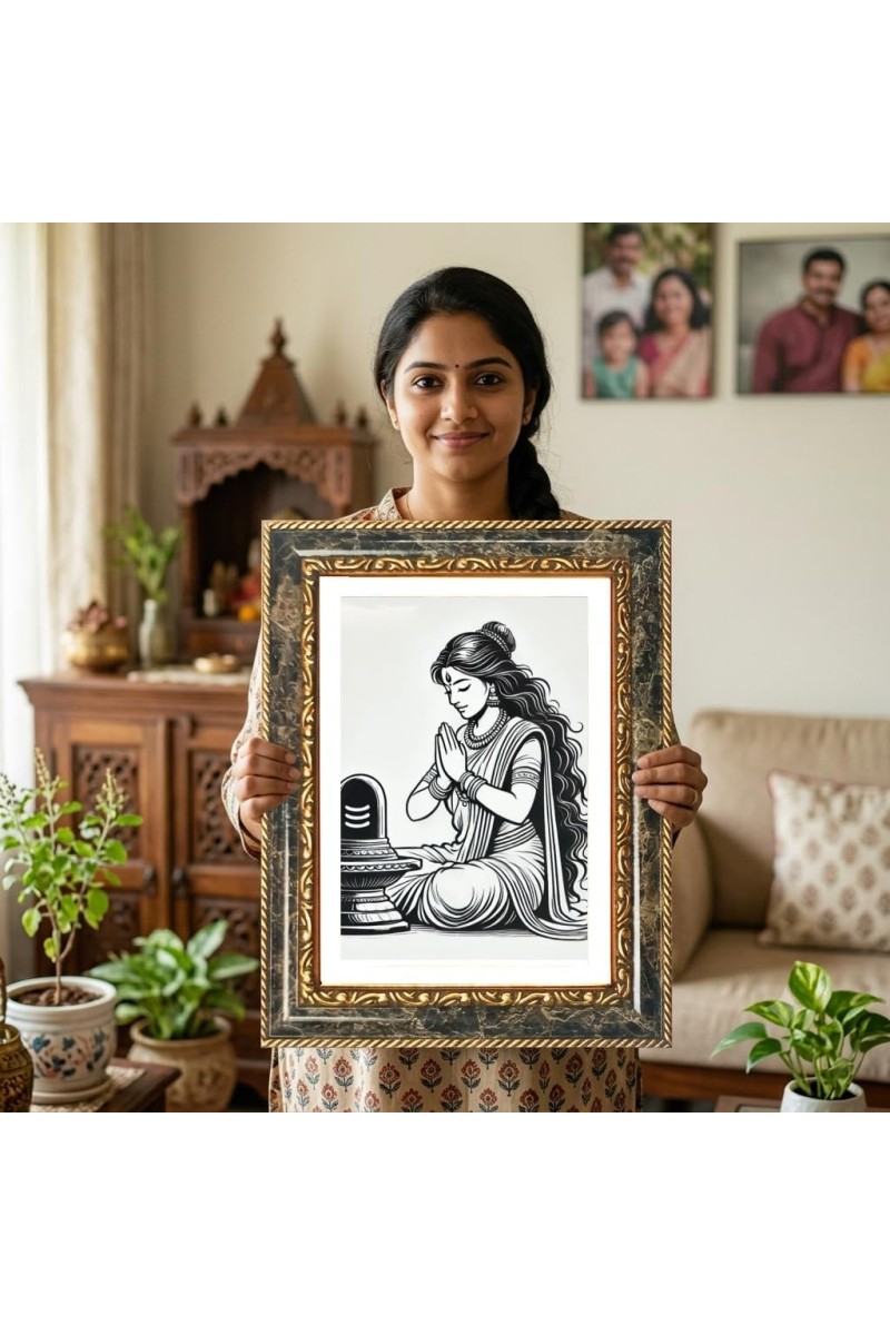 Shiva Lingam Worship Decorative Photo Frame With White Mount | Premium Wall & Tabletop Picture Frame | Home, Office & Temple Decoration | 8x12 Inch (Pack Of 1) (F33219)