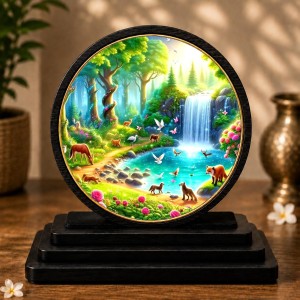 Car Dashboard Wooden Forest Landscape Showpiece | 4 X 4.5 Inch Sublimation Printed Decorative Stand | 4 Mm MDF | Home Decor | Made in India (F33626)