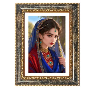Woman In Traditional Indian Attire Decorative Photo Frame With White Mount | Premium Wall & Tabletop Picture Frame | Home, Office & Temple Decoration | 10x14 Inch (Pack Of 1) (F32602)