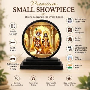 Car Dashboard Wooden Radhaa Krishna Showpiece | 4 X 4.5 Inch Sublimation Printed Decorative Stand | 4 Mm MDF | Home Decor | Made in India (F33537)