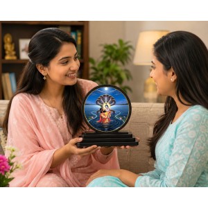 Car Dashboard Wooden Vasudevaa Lord Krishna Showpiece | 4 X 4.5 Inch Sublimation Printed Decorative Stand | 4 Mm MDF | Home Decor | Made in India (F33424)