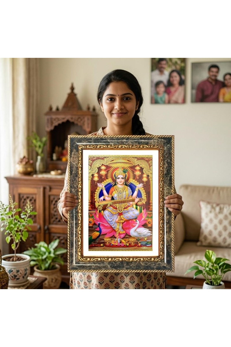 Saraswati Decorative Photo Frame With White Mount | Premium Wall & Tabletop Picture Frame | Home, Office & Temple Decoration | 10x14 Inch (Pack Of 1) (F31583)