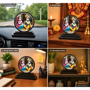 Car Dashboard Wooden Radhe Krishna Showpiece | 4 X 4.5 Inch Sublimation Printed Decorative Stand | 4 Mm MDF | Home Decor | Made in India (F33481)