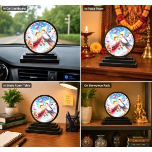 Car Dashboard Wooden Two Cockatiel Birds Showpiece | 4 X 4.5 Inch Sublimation Printed Decorative Stand | 4 Mm MDF | Home Decor | Made in India (F33508)