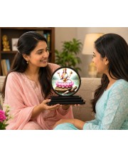 Car Dashboard Wooden Goddess Lakshmi Showpiece | 4 X 4.5 Inch Sublimation Printed Decorative Stand | 4 Mm MDF | Home Decor | Made in India (F33630)