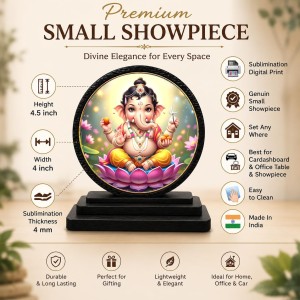 Car Dashboard Wooden Lord Ganeshaa Showpiece | 4 X 4.5 Inch Sublimation Printed Decorative Stand | 4 Mm MDF | Home Decor | Made in India (F33356) Car Dashboard Wooden Lord Ganeshaa Showpiece | 4 X 4.5 Inch Sublimation Printed Decorative Stand | 4 Mm MDF | Home Decor | Made in India (F33356)