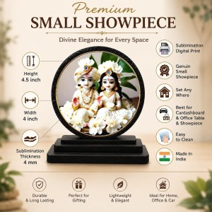 Car Dashboard Wooden Radhe Krishna Showpiece | 4 X 4.5 Inch Sublimation Printed Decorative Stand | 4 Mm MDF | Home Decor | Made in India (F33482)