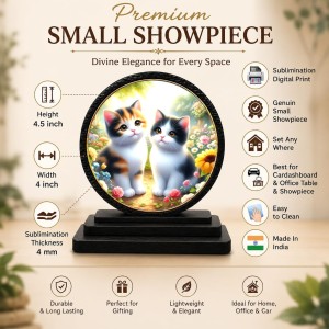 Car Dashboard Wooden Kitten Art Showpiece | 4 X 4.5 Inch Sublimation Printed Decorative Stand | 4 Mm MDF | Home Decor | Made in India (F33511)