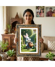 Rabbit Decorative Photo Frame With White Mount | Premium Wall & Tabletop Picture Frame | Home, Office & Temple Decoration | 10x14 Inch (Pack Of 1) (F31442)