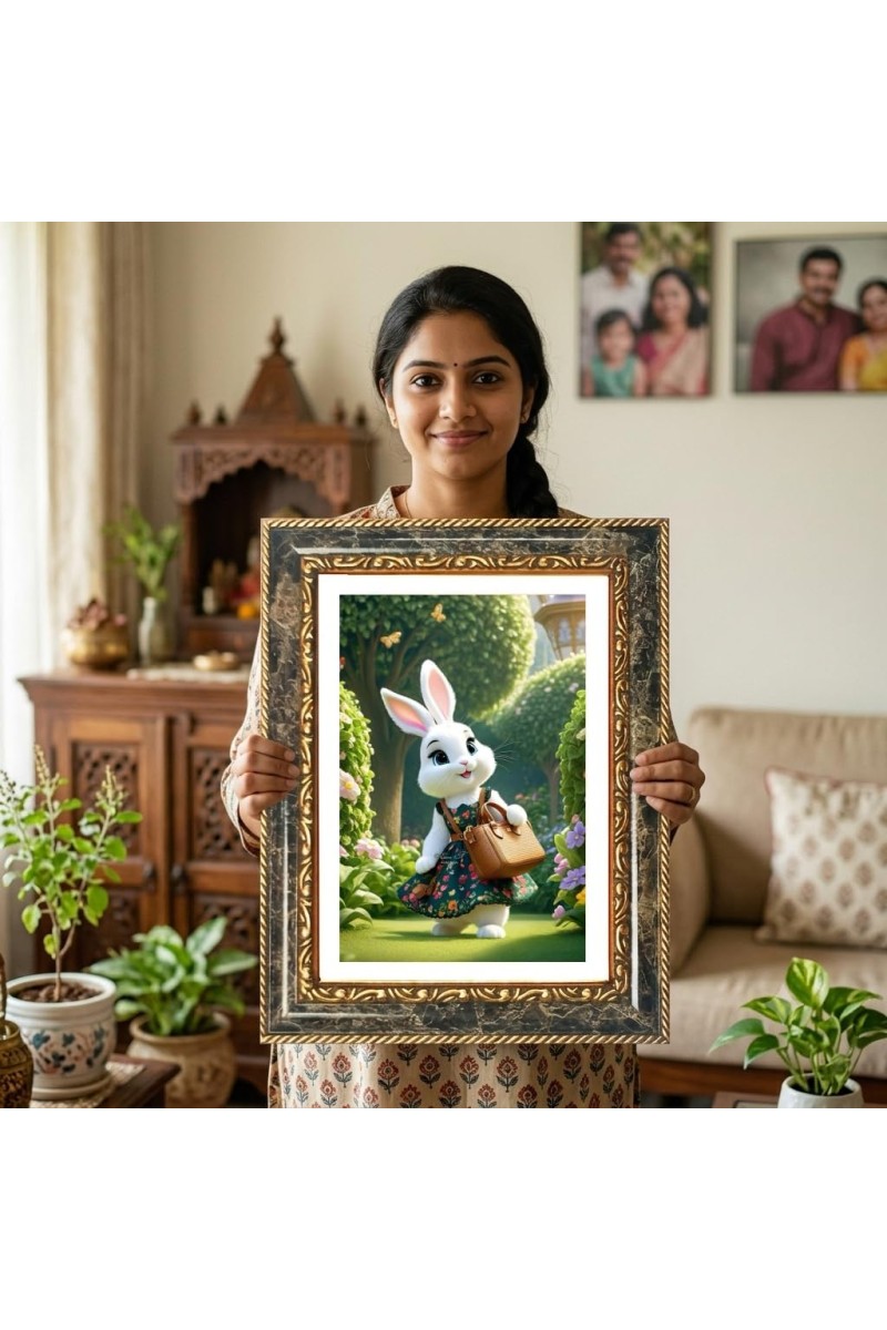 Rabbit Decorative Photo Frame With White Mount | Premium Wall & Tabletop Picture Frame | Home, Office & Temple Decoration | 8x12 Inch (Pack Of 1) (F31442)
