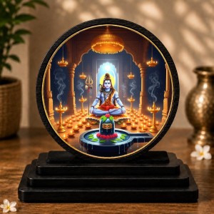 Car Dashboard Wooden Lord Shiva Showpiece | 4 X 4.5 Inch Sublimation Printed Decorative Stand | 4 Mm MDF | Home Decor | Made in India (F33243)
