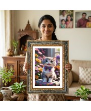 Vibrant Blue Portrait Of A Woman Decorative Photo Frame With White Mount | Premium Wall & Tabletop Picture Frame | Home, Office & Temple Decoration | 12x16 Inch (Pack Of 1) (F32551)