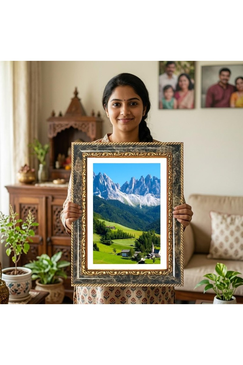 Mountain Village Decorative Photo Frame With White Mount | Premium Wall & Tabletop Picture Frame | Home, Office & Temple Decoration | 8x12 Inch (Pack Of 1) (F31454)
