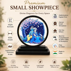 Car Dashboard Wooden Radhaa Krishna Showpiece | 4 X 4.5 Inch Sublimation Printed Decorative Stand | 4 Mm MDF | Home Decor | Made in India (F33244)