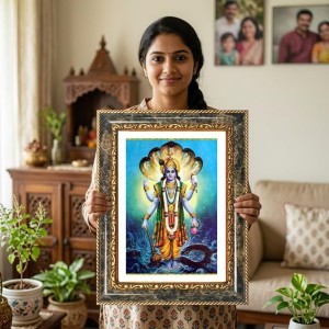 Vishnu Decorative Photo Frame With White Mount | Premium Wall & Tabletop Picture Frame | Home, Office & Temple Decoration | 8x12 Inch (Pack Of 1) (F32609)