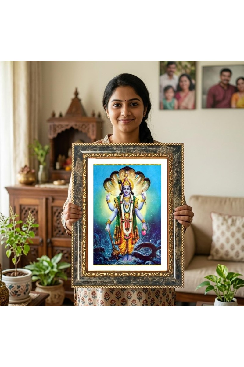 Vishnu Decorative Photo Frame With White Mount | Premium Wall & Tabletop Picture Frame | Home, Office & Temple Decoration | 8x12 Inch (Pack Of 1) (F32609)