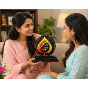 Car Dashboard Wooden Lord Ganeshaa Showpiece | 4 X 4.5 Inch Sublimation Printed Decorative Stand | 4 Mm MDF | Home Decor | Made in India (F33373)