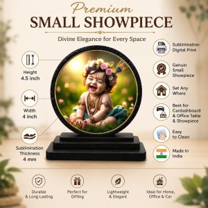 Car Dashboard Wooden Bal Krishna Showpiece | 4 X 4.5 Inch Sublimation Printed Decorative Stand | 4 Mm MDF | Home Decor | Made in India (F33381)