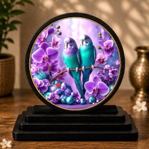 Car Dashboard Wooden Two Birds Showpiece | 4 X 4.5 Inch Sublimation Printed Decorative Stand | 4 Mm MDF | Home Decor | Made in India (F33512)