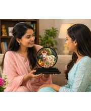 Car Dashboard Wooden Kamadhenu Cow and Calf Showpiece | 4 X 4.5 Inch Sublimation Printed Decorative Stand | 4 Mm MDF | Home Decor | Made in India (F33549)