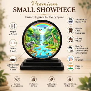 Car Dashboard Wooden Vibrant Jungle Scene Showpiece | 4 X 4.5 Inch Sublimation Printed Decorative Stand | 4 Mm MDF | Home Decor | Made in India (F33291)