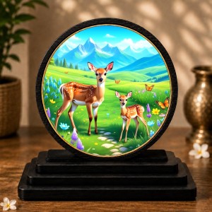Car Dashboard Wooden Deer in Forest Showpiece | 4 X 4.5 Inch Sublimation Printed Decorative Stand | 4 Mm MDF | Home Decor | Made in India (F33623)