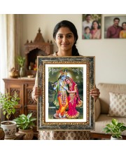 Radhaa Krishna Decorative Photo Frame With White Mount | Premium Wall & Tabletop Picture Frame | Home, Office & Temple Decoration | 8x12 Inch (Pack Of 1) (F31421)