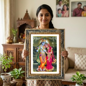 Radhaa Krishna Decorative Photo Frame With White Mount | Premium Wall & Tabletop Picture Frame | Home, Office & Temple Decoration | 8x12 Inch (Pack Of 1) (F31421)