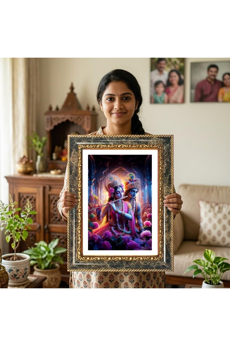 Radhaa Krishna Decorative Photo Frame With White Mount | Premium Wall & Tabletop Picture Frame | Home, Office & Temple Decoration | 8x12 Inch (Pack Of 1) (F31462)