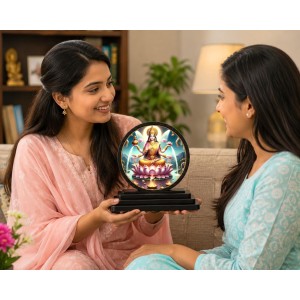Car Dashboard Wooden Goddess Lakshmi Showpiece | 4 X 4.5 Inch Sublimation Printed Decorative Stand | 4 Mm MDF | Home Decor | Made in India (F33753)