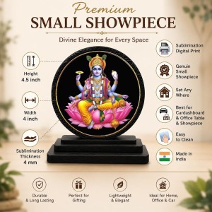Car Dashboard Wooden Lord Vishnu Showpiece | 4 X 4.5 Inch Sublimation Printed Decorative Stand | 4 Mm MDF | Home Decor | Made in India (F33589)