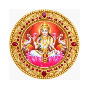 Goddess Lakshmi Fridge Magnet Wooden | Glossy Sublimation Print | 4x4 Inch | Strong Magnet Back | Decorative Magnet for Fridge, Almirah & Temple Decor (F23762)