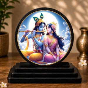 Car Dashboard Wooden Radhaa Krishna Showpiece | 4 X 4.5 Inch Sublimation Printed Decorative Stand | 4 Mm MDF | Home Decor | Made in India (F33349)