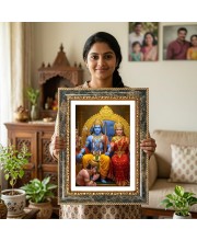 Rama And Sita Decorative Photo Frame With White Mount | Premium Wall & Tabletop Picture Frame | Home, Office & Temple Decoration | 10x14 Inch (Pack Of 1) (F32493)