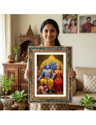 Rama And Sita Decorative Photo Frame With White Mount | Premium Wall & Tabletop Picture Frame | Home, Office & Temple Decoration | 8x12 Inch (Pack Of 1) (F32493)