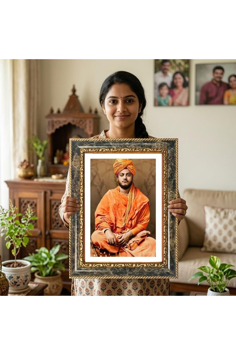 Swami Vivekananda Decorative Photo Frame With White Mount | Premium Wall & Tabletop Picture Frame | Home, Office & Temple Decoration | 8x12 Inch (Pack Of 1) (F32495)