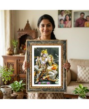 Radhaa Krishna Decorative Photo Frame With White Mount | Premium Wall & Tabletop Picture Frame | Home, Office & Temple Decoration | 8x12 Inch (Pack Of 1) (F31369)