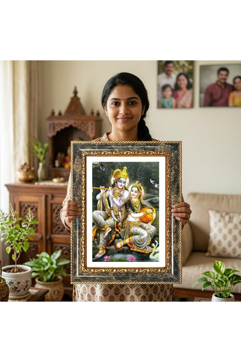 Radhaa Krishna Decorative Photo Frame With White Mount | Premium Wall & Tabletop Picture Frame | Home, Office & Temple Decoration | 8x12 Inch (Pack Of 1) (F31369)