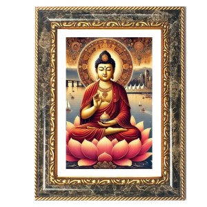 Buddha Decorative Photo Frame With White Mount | Premium Wall & Tabletop Picture Frame | Home, Office & Temple Decoration | 10x14 Inch (Pack Of 1) (F32691)