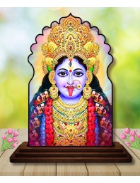 Car Dashboard/Table Top Maa Kali Wooden Temple Photo Stand 3x4 Inches, Compact & Stylish Spiritual Display for Car, Home & Office (Pack of 1) (F22613)