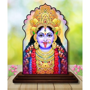 Car Dashboard/Table Top Maa Kali Wooden Temple Photo Stand 3x4 Inches, Compact & Stylish Spiritual Display for Car, Home & Office (Pack of 1) (F22613)