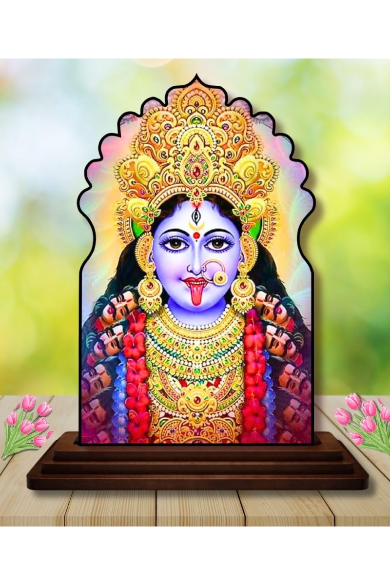 Car Dashboard/Table Top Maa Kali Wooden Temple Photo Stand 3x4 Inches, Compact & Stylish Spiritual Display for Car, Home & Office (Pack of 1) (F22613)