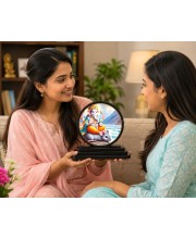 Car Dashboard Wooden Lord Ganesha Showpiece | 4 X 4.5 Inch Sublimation Printed Decorative Stand | 4 Mm MDF | Home Decor | Made in India (F33365)
