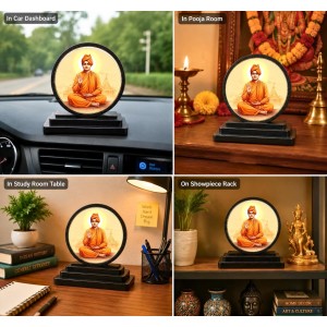 Car Dashboard Wooden Swami Vivekananda Showpiece | 4 X 4.5 Inch Sublimation Printed Decorative Stand | 4 Mm MDF | Home Decor | Made in India (F33374)