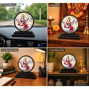 Car Dashboard Wooden Goddess Saraswati Showpiece | 4 X 4.5 Inch Sublimation Printed Decorative Stand | 4 Mm MDF | Home Decor | Made in India (F33499) Car Dashboard Wooden Goddess Saraswati Showpiece | 4 X 4.5 Inch Sublimation Printed Decorative Stand | 4 Mm MDF | Home Decor | Made in India (F33499)